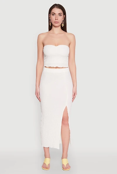Womens Almost Famous Textured Knit Side Slit Skirt, White, Size M
