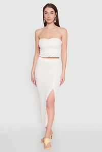 Womens Almost Famous Textured Knit Side Slit Skirt, White, Size XL