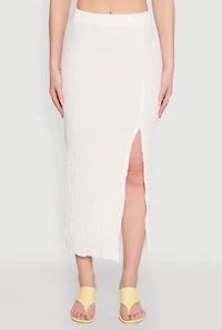 Womens Almost Famous Textured Knit Side Slit Skirt, White, Size XL
