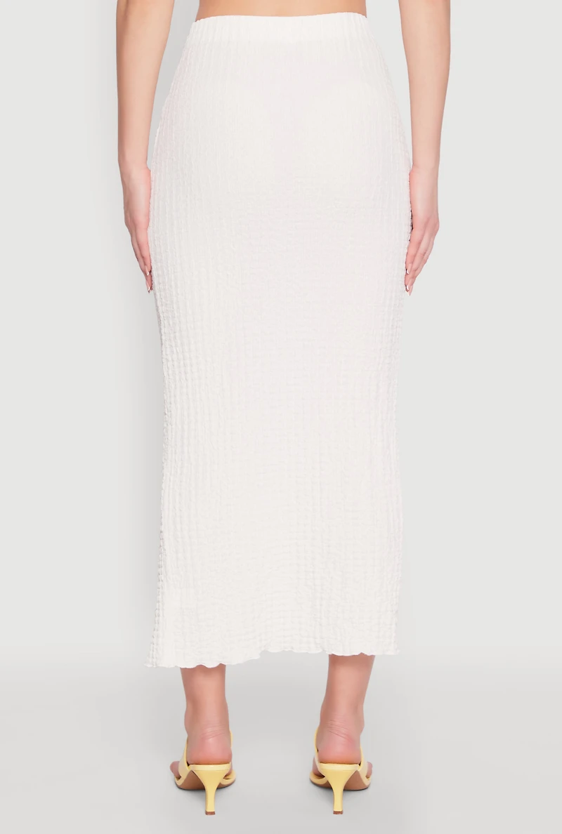 Womens Almost Famous Textured Knit Side Slit Skirt, White, Size M