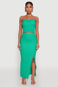 Womens Almost Famous Textured Knit Side Slit Skirt, Green, Size M