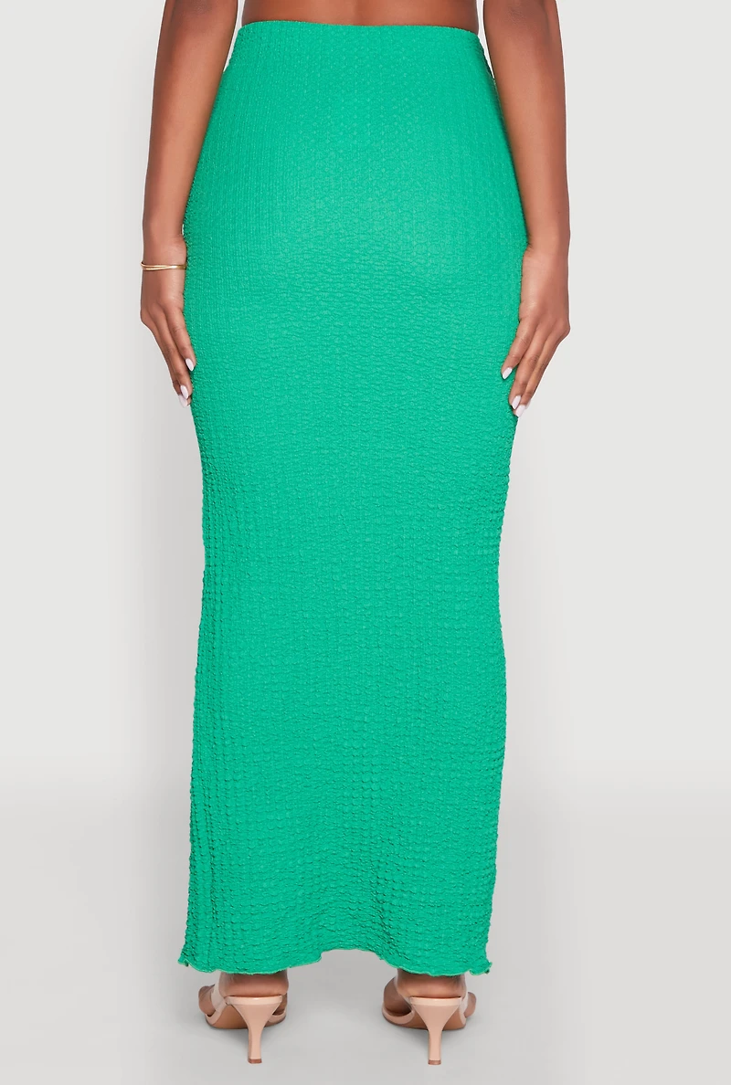 Womens Almost Famous Textured Knit Side Slit Skirt, Green, Size M