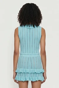Ruffle Trim Button Front Tie Detail Crochet Vest