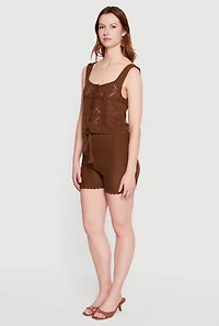 Crochet Scalloped Hem Square Neck Button Front Vest