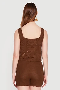 Crochet Scalloped Hem Square Neck Button Front Vest