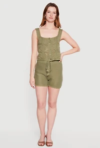 Crochet Scalloped Hem Square Neck Button Front Vest