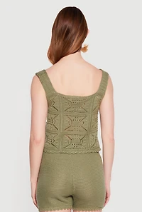 Crochet Scalloped Hem Square Neck Button Front Vest