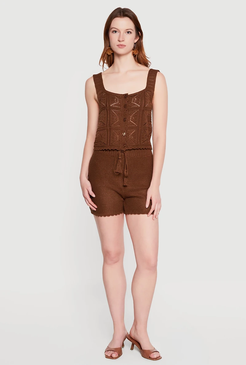 Drawstring Waist Crochet Shorts
