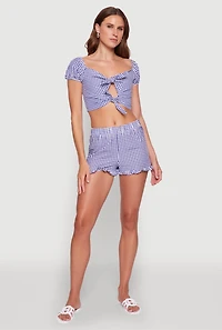 Womens Madden Girl Gingham Ruffle Shorts, Blue, Size L