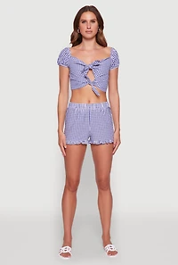 Womens Madden Girl Gingham Ruffle Shorts, Blue, Size M