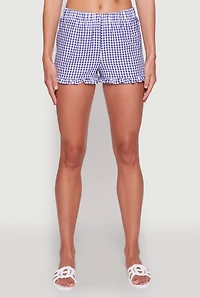 Womens Madden Girl Gingham Ruffle Shorts, Blue, Size M