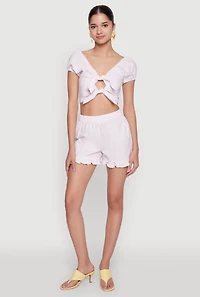 Womens Pinstripe Double Tie Front Crop Top, Pink, Size XL
