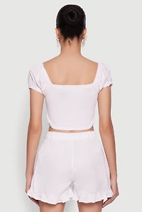 Womens Pinstripe Double Tie Front Crop Top, Pink, Size XL