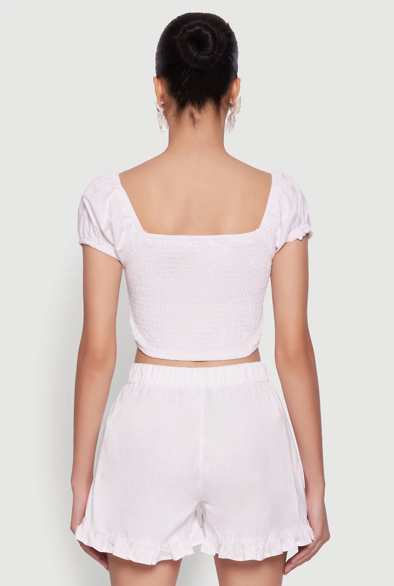 Womens Pinstripe Double Tie Front Crop Top, Pink, Size M
