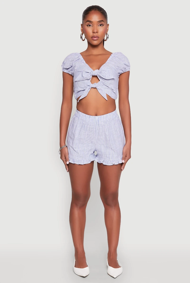 Womens Almost Famous Ruffled Hem Striped Shorts,