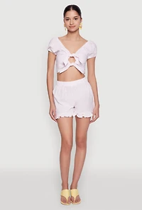Womens Almost Famous Ruffled Hem Striped Shorts, Pink, Size XL