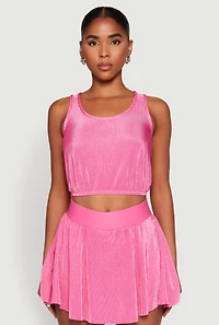 Womens Almost Famous Plisse Cropped Tank Top, Pink, Size S