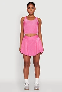 Womens Almost Famous Plisse Cropped Tank Top, Pink, Size M