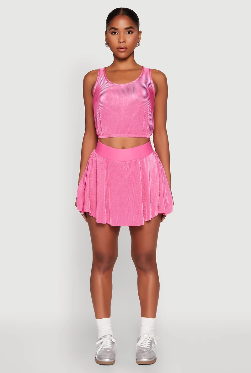 Womens Almost Famous Plisse Cropped Tank Top, Pink, Size S