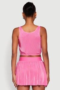 Womens Almost Famous Plisse Cropped Tank Top, Pink, Size M