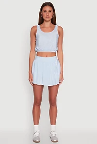 Womens Almost Famous Plisse Cropped Tank Top, Blue, Size M