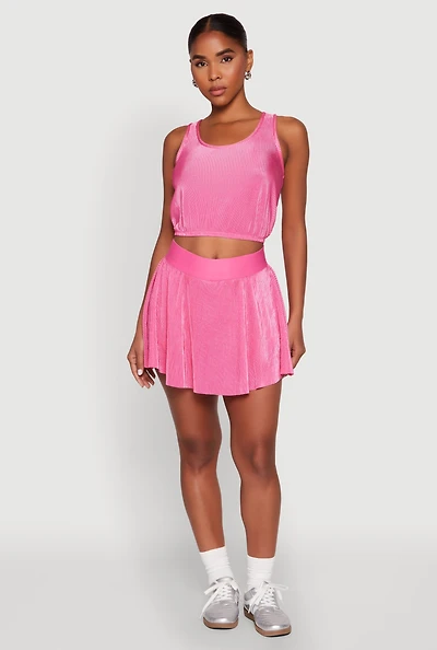 Womens Almost Famous Plisse Lined Skater Skirt, Pink, Size L