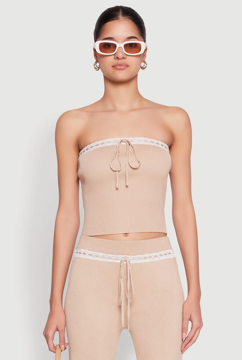 Almost Famous Drawstring Lace Trim Tube Top