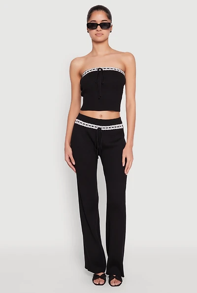 Almost Famous Lace Detail Wide Leg Pants