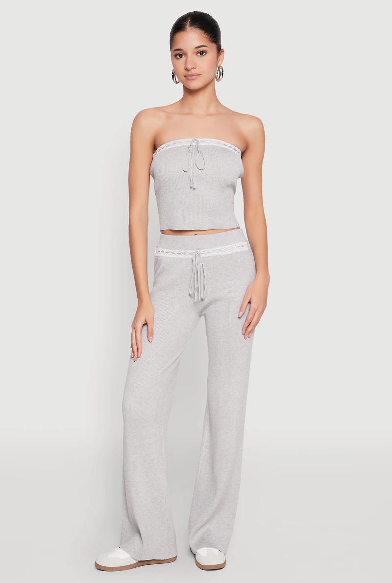 Womens Almost Famous Lace Detail Wide Leg Pants, L