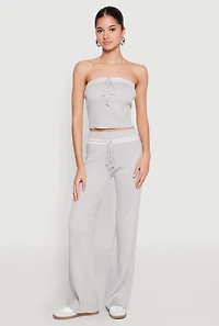 Womens Almost Famous Lace Detail Wide Leg Pants, L