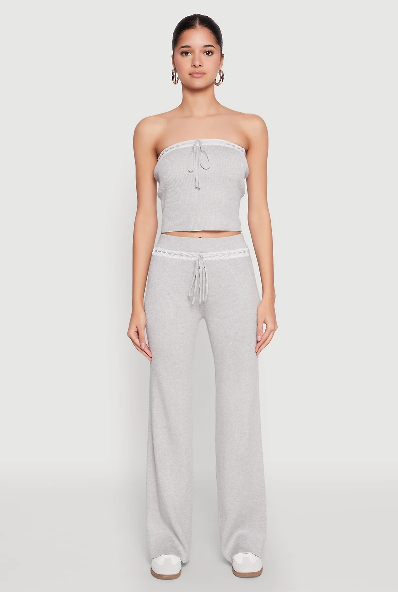 Womens Almost Famous Lace Detail Wide Leg Pants, L