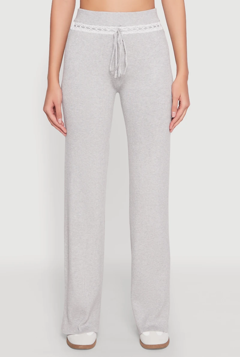Womens Almost Famous Lace Detail Wide Leg Pants,