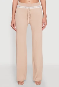 Womens Almost Famous Lace Detail Wide Leg Pants, Khaki, Size L