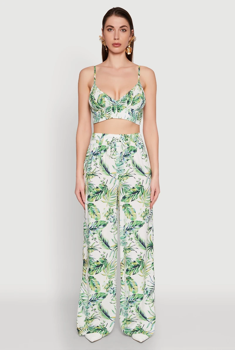 Womens Almost Famous Tropical Print Palazzo Pants, Green, Size XL