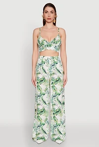 Womens Almost Famous Tropical Print Palazzo Pants, Green, Size XL
