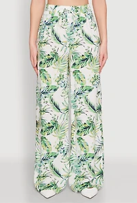 Womens Almost Famous Tropical Print Palazzo Pants, Green, Size XL