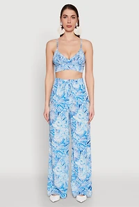 Womens Almost Famous Tropical Print Palazzo Pants, Blue, Size M