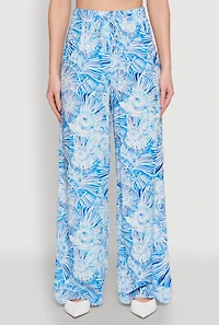 Womens Almost Famous Tropical Print Palazzo Pants, Blue, Size L