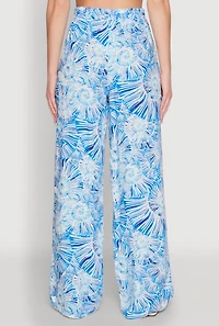 Womens Almost Famous Tropical Print Palazzo Pants, Blue, Size L