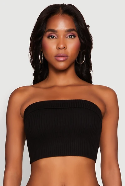 Womens Almost Famous Fold Over Tube Top, Black, Size M