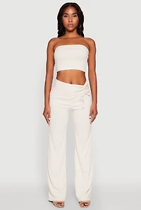 Womens Almost Famous Fold Over Tube Top, Beige,