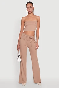Womens Almost Famous Fold Over Tube Top, Beige,