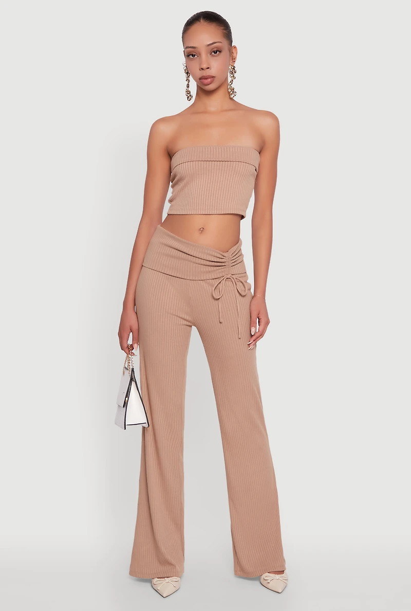 Womens Almost Famous Fold Over Tube Top, Beige,
