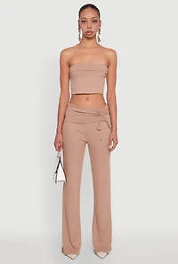 Womens Almost Famous Fold Over Tube Top, Beige, Size M