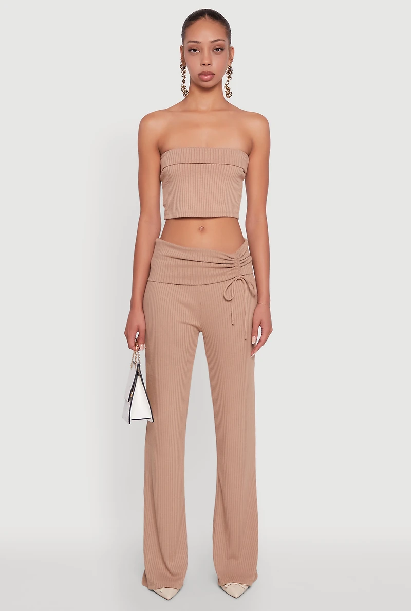 Womens Almost Famous Fold Over Tube Top, Beige,