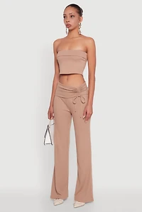 Womens Almost Famous Fold Over Tube Top, Beige, Size M