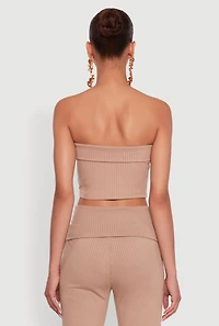 Womens Almost Famous Fold Over Tube Top, Beige, Size M