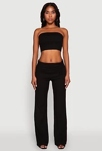 Womens Almost Famous Ruched Fold Over Pants, Black, Size L