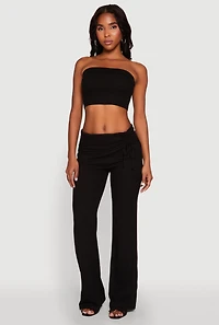 Womens Almost Famous Ruched Fold Over Pants, Black, Size L