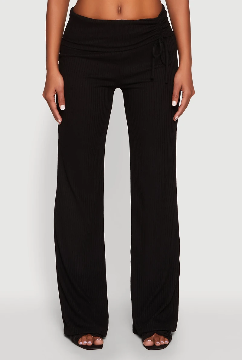 Womens Almost Famous Ruched Fold Over Pants, Black, Size L
